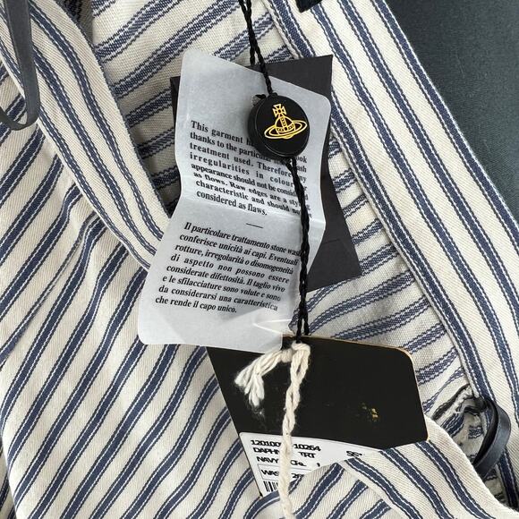 NWT Vivienne Westwood Daphne Draped Skirt Navy Cream Stripes Cotton Mini Size 4 - Picture 9 of 12